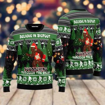 Bigfoot Through Snow Ugly Christmas Sweater For Men & Women | Favorety