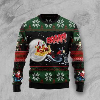 Biker Santa Xmas Ugly Christmas Sweater unisex womens & mens, couples matching, friends, funny family sweater gifts | Favorety DE