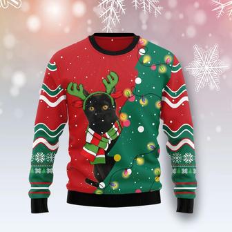 Black Cat Christmas Tree unisex womens & mens, couples matching, friends, funny family ugly christmas holiday sweater gifts | Favorety UK