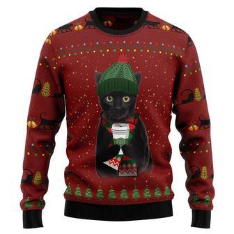 Black Cat Coffee Ugly Christmas Sweater | Favorety CA