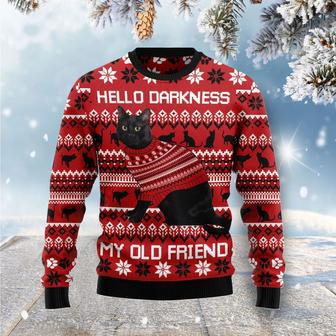 Black Cat Hello Darkness My Old Friend Ugly Christmas Sweater | Favorety AU