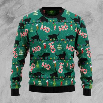 Black Cat Ho Ho Ho Ugly Christmas Sweater | Favorety UK