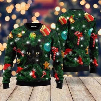 Black Cat Inside Tree Ugly Christmas Sweater For Men & Women | Favorety