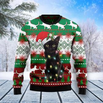 Black Cat Light Christmas Ugly Christmas Sweater | Favorety CA