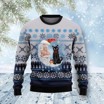 Black Cat Love Santa Moon Ugly Christmas Sweater | Favorety DE