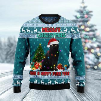 Black Cat Meomy Christmas And A Happy Purr Year Ugly Christmas Sweater | Favorety CA