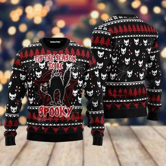 Black Cat Spooky Halloween Ugly Christmas Sweater For Men & Women | Favorety AU