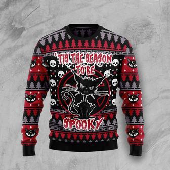 Black Cat Spooky Halloween Ugly Christmas Sweater | Favorety