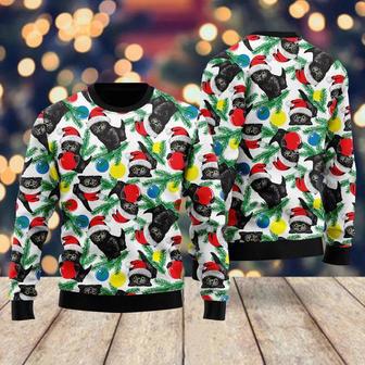 Black Cat With Xmas Balls Ugly Christmas Sweater For Men & Women | Favorety UK