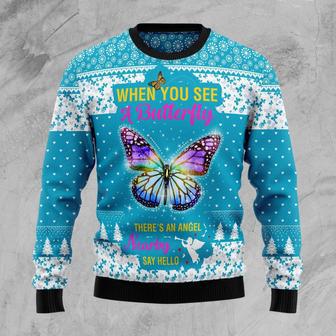 Butterfly Nearby Say Hello Ugly Christmas Sweater | Favorety AU