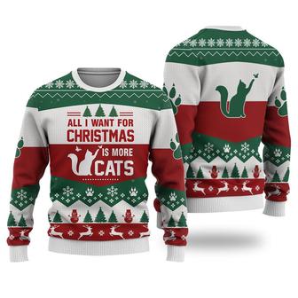 Cat All I Want For Christmas Is More Cats Sweater Christmas Knitted Print Sweatshirt | Favorety UK