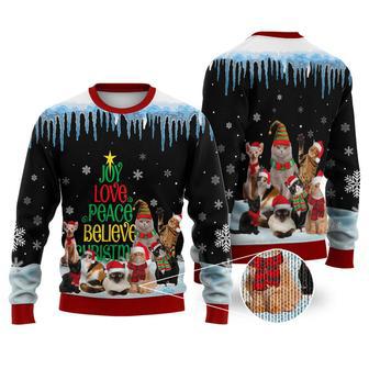 Cat Joy Love Peace Believe Christmas Sweater Christmas Knitted Print Sweatshirt | Favorety UK