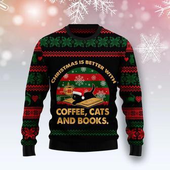 Christmas Better With Cat And Book Ugly Christmas Sweater | Favorety AU