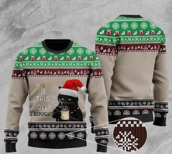 Christmas Black Cat With Coffee Is This Jolly Enough Ugly Christmas Sweater For Men & Women | Favorety CA