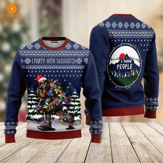 Christmas I Party With Sasquatch Camping Knitting Christmas Ugly Christmas Sweater For Men & Women | Favorety