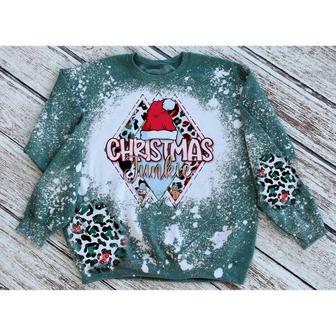 Christmas Junkie Bleached Sweatshirt Fall Sweatshirt Bleached Crewneck Cold Weather Shirt Leopard Print Christmas Sublimation | Favorety