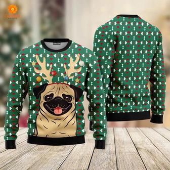 Cute Dog With Reindeer Hord Ugly Christmas Sweater For Men & Women | Favorety