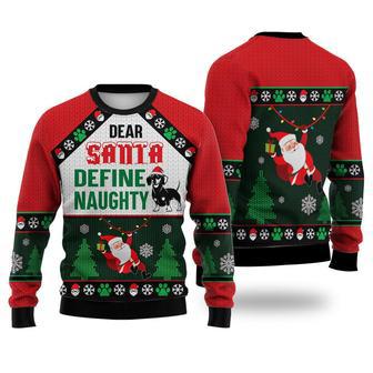 Dachshund Dog Dear Santa Define Naughty Sweater Christmas Knitted Print Sweatshirt | Favorety AU