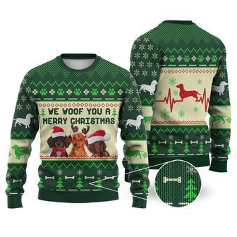 Dachshund Dog We Woof You A Merry Christmas Sweater Christmas Knitted Print Sweatshirt | Favorety AU