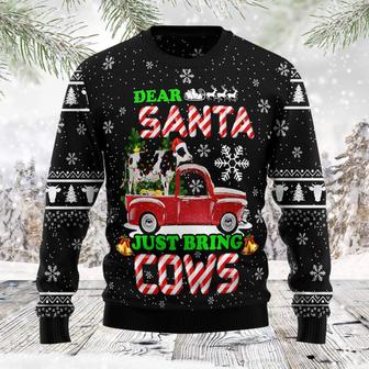Dear Santa Just Bring Cow unisex womens & mens, couples matching, friends, cattle lover, cow lover, funny family ugly christmas holiday sweater gifts | Favorety