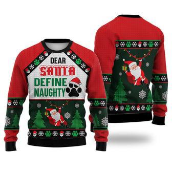 Dog Dear Santa Define Naughty Sweater Christmas Knitted Print Sweatshirt | Favorety