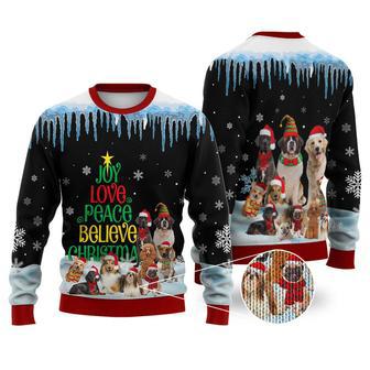 Dog Joy Love Peace Believe Christmas Sweater Christmas Knitted Print Sweatshirt | Favorety UK