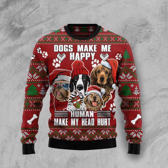 Dog Make Me Happy Humans Make My Head Hurt Ugly Christmas Sweater | Favorety AU