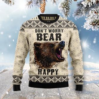 Don't Worry Bear Happy Ugly Christmas Sweater unisex womens & mens, couples matching, friends, funny family sweater | Favorety UK