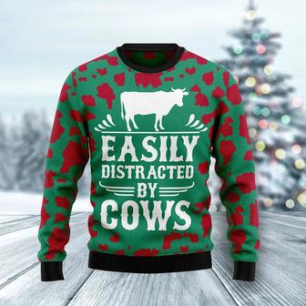 Easily Distracted By Cows Ugly Christmas Sweater | Favorety