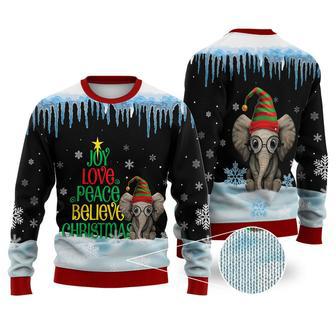 Elephant Joy Love Peace Believe Christmas Sweater Christmas Knitted Print Sweatshirt | Favorety CA