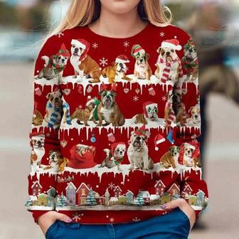 English Bulldog Snow Christmas Sweatshirt Red Ugly Christmas Sweater, Winter Gifts For Couples | Favorety DE