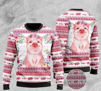 Floral Piggy Ugly Christmas Sweater For Men & Women | Favorety