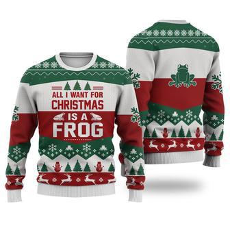 Frog All I want for Christmas Sweater Christmas Knitted Print Sweatshirt | Favorety CA