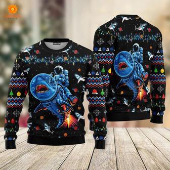 Funny Astronauts Ride A Shark In Space With The Planet Ugly Christmas Sweater For Men & Women | Favorety DE