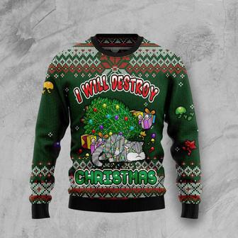 Funny Cat I Will Destroy Christmas Ugly Christmas Sweater | Favorety UK