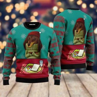 Funny Dachshund Breakfast Ugly Christmas Sweater For Men & Women | Favorety DE