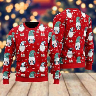 Funny Gnome And Snowflakes Red Pattern Ugly Christmas Sweater For Men & Women | Favorety DE