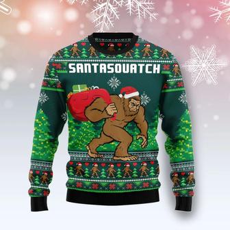 Funny Santasquatch Bigfoot unisex womens & mens, couples matching, friends, funny family ugly christmas holiday sweater gifts | Favorety