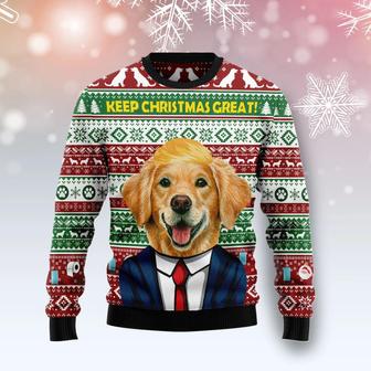 Golden Retriever Keep Christmas Great unisex womens & mens, couples matching, friends, dog lover, funny family ugly christmas holiday sweater gifts | Favorety