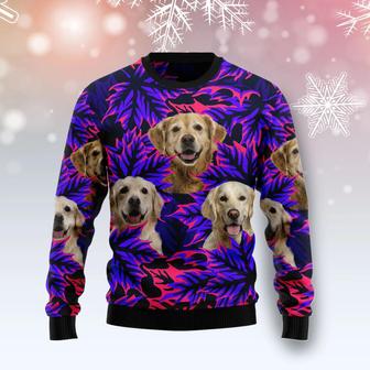 Golden Retriever Leaves unisex womens & mens, couples matching, friends, funny family ugly christmas holiday sweater gifts | Favorety