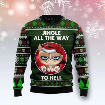 Grumpy Cat Jingle unisex womens & mens, couples matching, friends, funny family ugly christmas holiday sweater gifts | Favorety