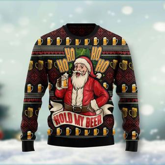 Ho Ho Hold My Beer Ugly Christmas Sweater unisex womens & mens, couples matching, friends, funny family ugly christmas holiday sweater gifts | Favorety CA