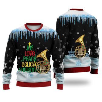 Horn Joy Love Peace Believe Christmas Sweater Christmas Knitted Print Sweatshirt | Favorety DE