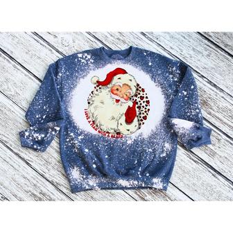 I Love A Man With a Beard Santa Bleached Sweatshirt Christmas Sweatshirt Bleached Crewneck Leopard Print Christmas | Favorety