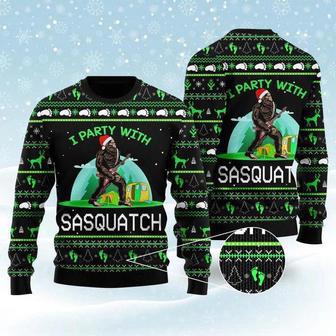 I'm Party With Sasquatch Camping Ugly Christmas Sweater For Men & Women | Favorety AU