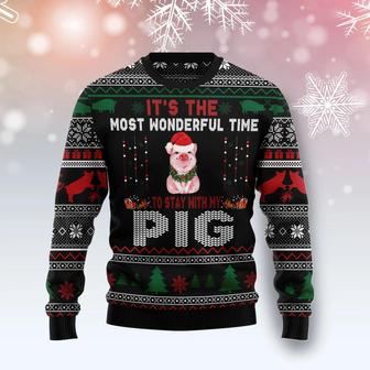 It‘s The Most Wonderful Time To Stay With My Pig unisex womens & mens, couples matching, friends, pig lover, funny family ugly christmas holiday sweater gifts | Favorety