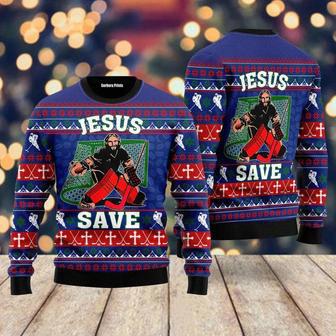 Jesus Saves Hockey Ugly Christmas Sweater For Men & Women | Favorety