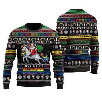 Jingle Bells All The Gay With Santa And Unicorns Ugly Christmas Sweater | Favorety