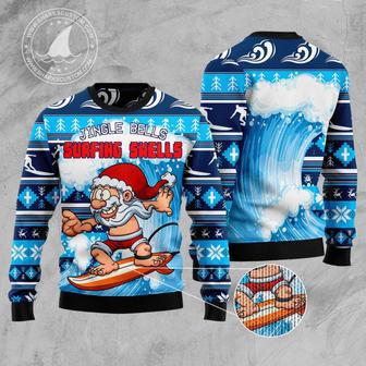 Jingle Bells Surfing Swells Ugly Christmas Sweater unisex womens & mens, couples matching, friends, funny family sweater gifts 1 | Favorety CA