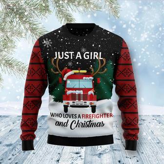 Just A Girl Who Loves Firefighter And Christmas Ugly Christmas Sweater | Favorety CA